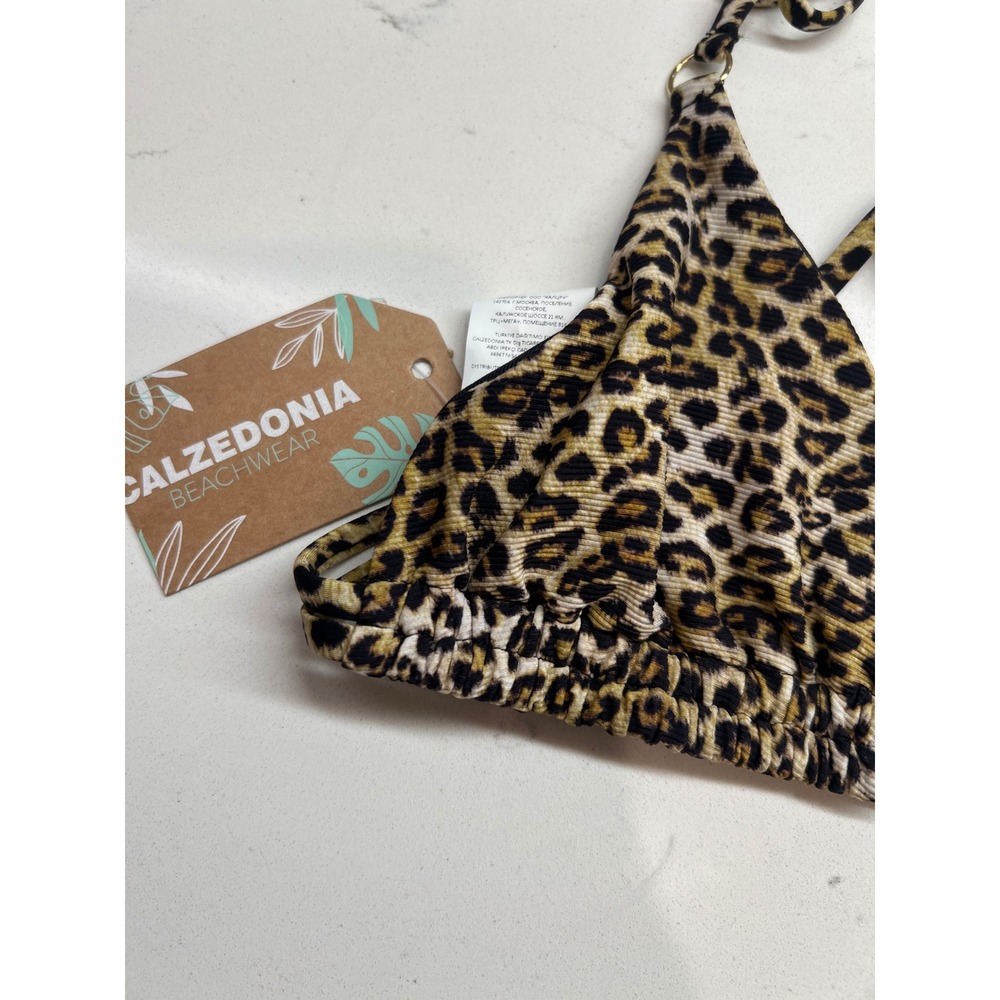 Calzedonia Malindi Leopard Print Triangle Bikini Top Brown Ribbed NWT Size S 34